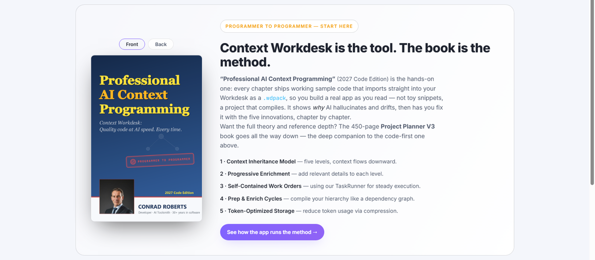 Context Workdesk is the tool. The book is the method — with the Professional AI Context Programming cover
