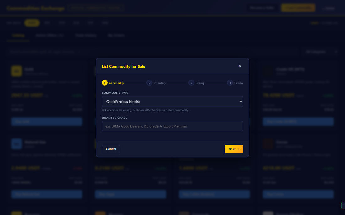 Listing wizard on the platform